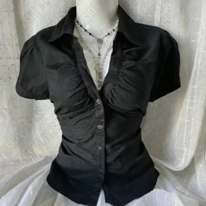 Vintage Aesthetic Women Personality Y2K Slim Clothing Fashion Shirts Harajuku Short Sleeve Tops Female Hot Classic Casual Tee