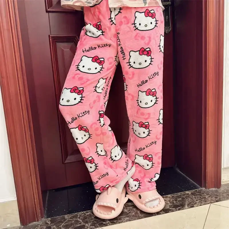Halloween Thicken Hello Kitty Pajama Pants Sanrio Anime Fleece Double Elastic Fabric Soft Women Trousers Cartoon Birthday Gift - Image 4