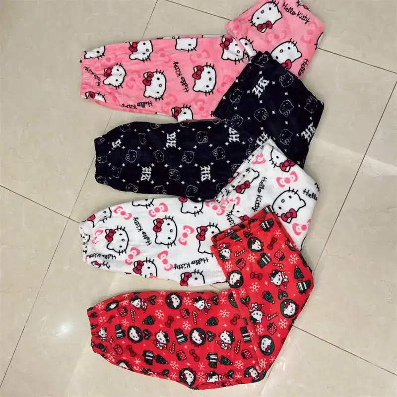 Halloween Thicken Hello Kitty Pajama Pants Sanrio Anime Fleece Double Elastic Fabric Soft Women Trousers Cartoon Birthday Gift - Image 2